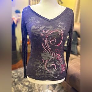 HARLEY-DAVIDSON ladies long sleeve v-neck purple burnout shirt